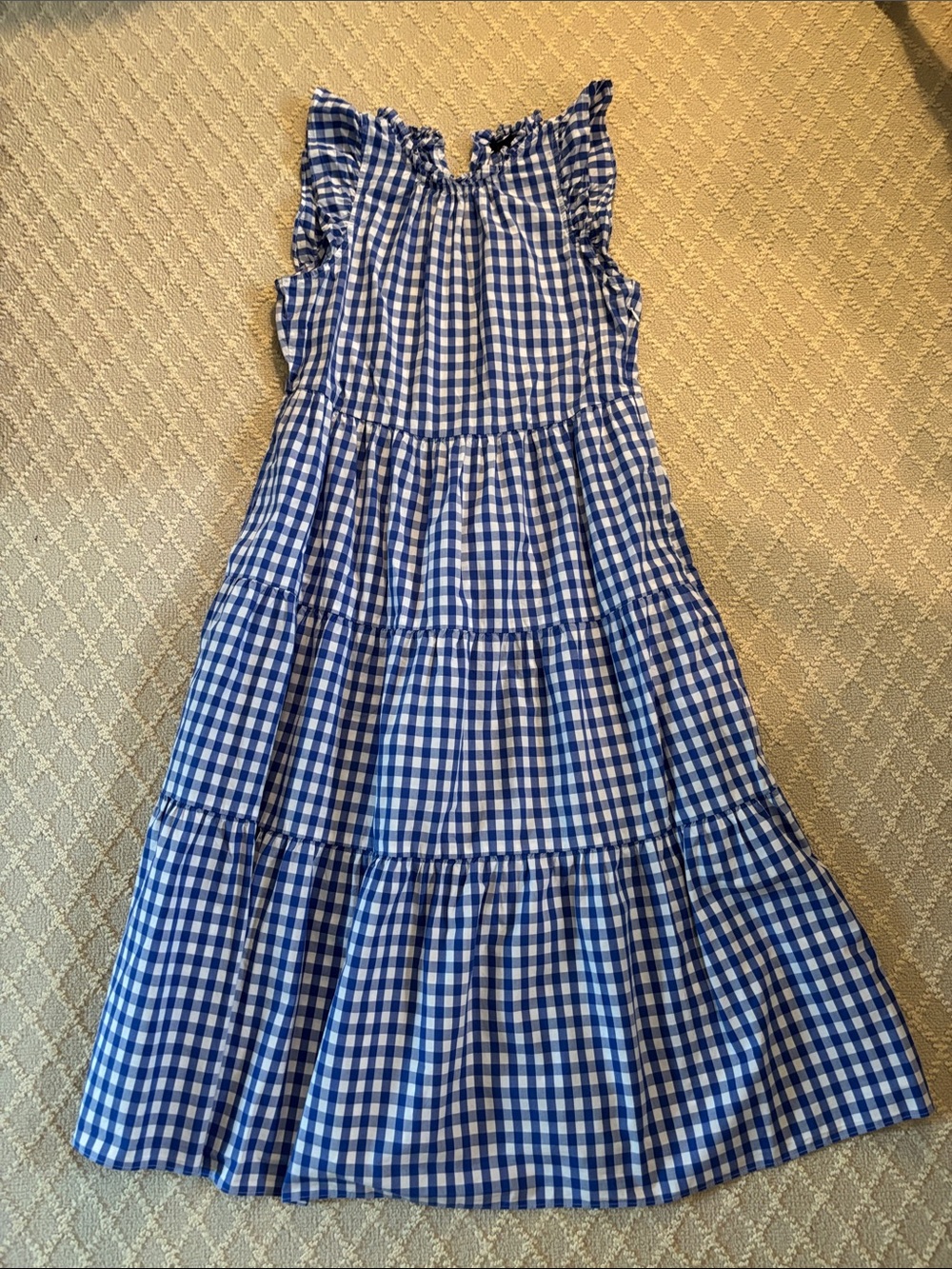 J. Crew Blue Gingham Tiered Dress